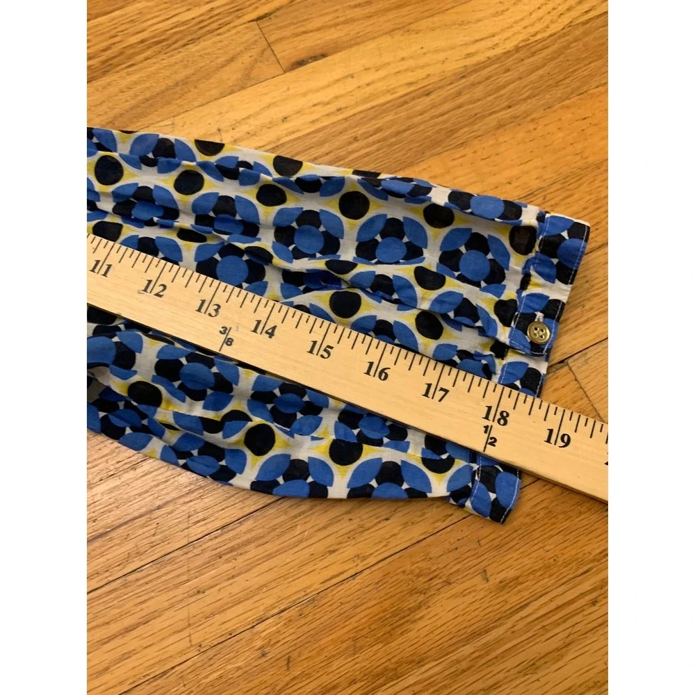 Talbots Women's 2X Tunic Top Blue Yellow Geometric Floral Cotton Split Neck